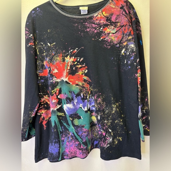 Jess And Jane Vintage Floral Poems Print  with Rhinestones 3/4 Sleeves Size 2X - Picture 2 of 7